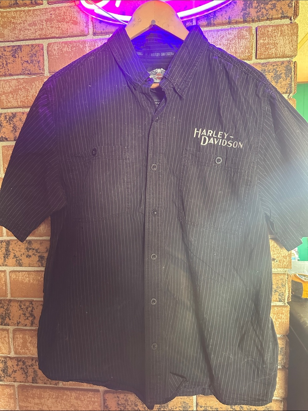 Harley-Davidson Black Pinstripe Short Sleeve Button-Up Shirt